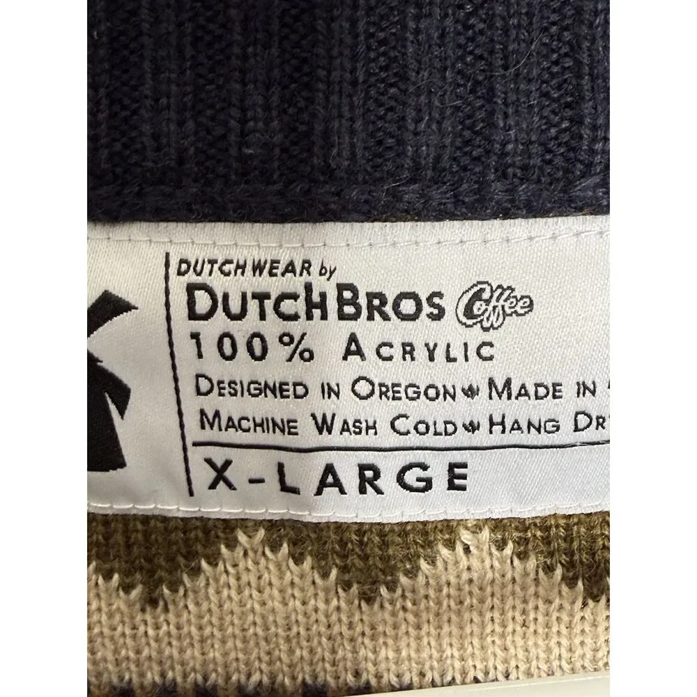 Dutch Bros Coffee Sweater Mens XL Fair Isle Brown Gold Crewneck Pullover Tan